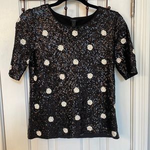 J. Crew Black & White Polka Dot Sequin Top